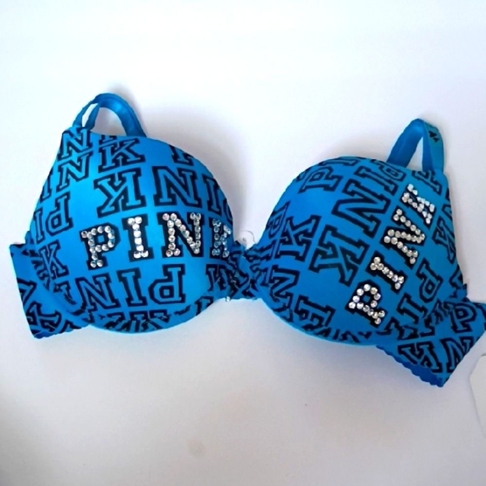 Blue PINK Logo Bra